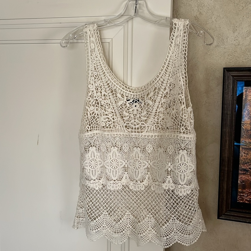 AEO Vintage Boho Crochet Tank Top Color Cream Size Small - Picture 2 of 4
